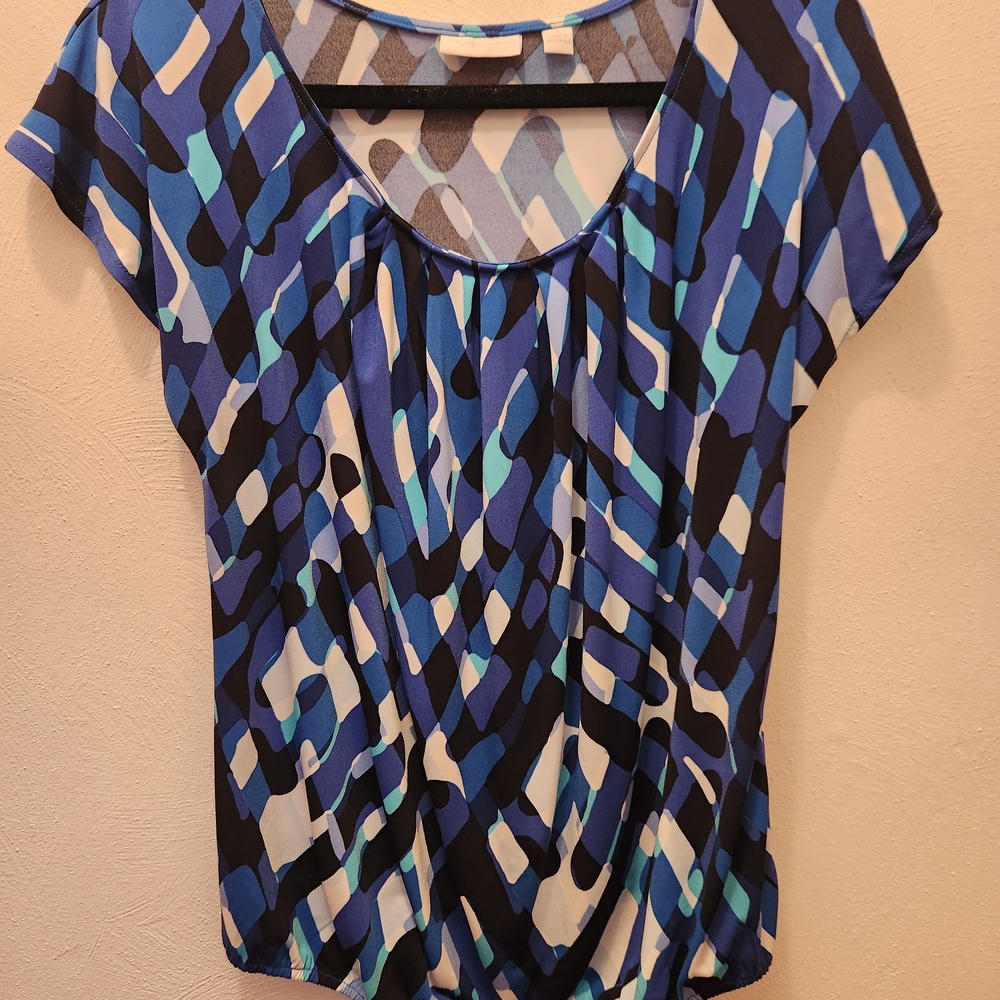 New York & Company Blue Abstract Women's Blouse Size S